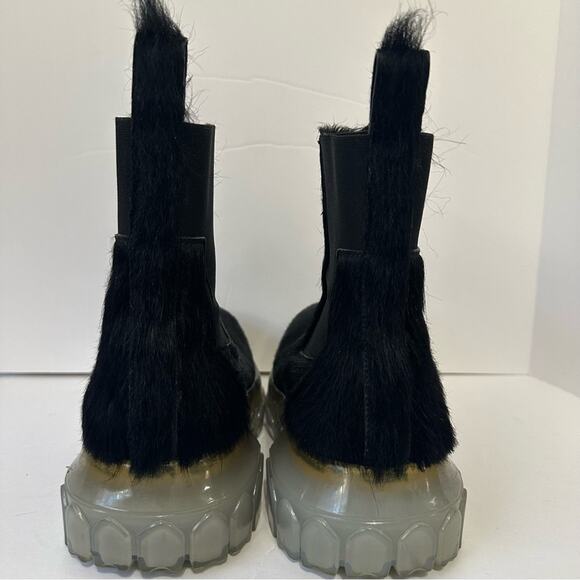 Rick Owens Beetle Bozo Chelsea Boots size IT 37 Black Calf Hair Clear Sole - Picture 5 of 10